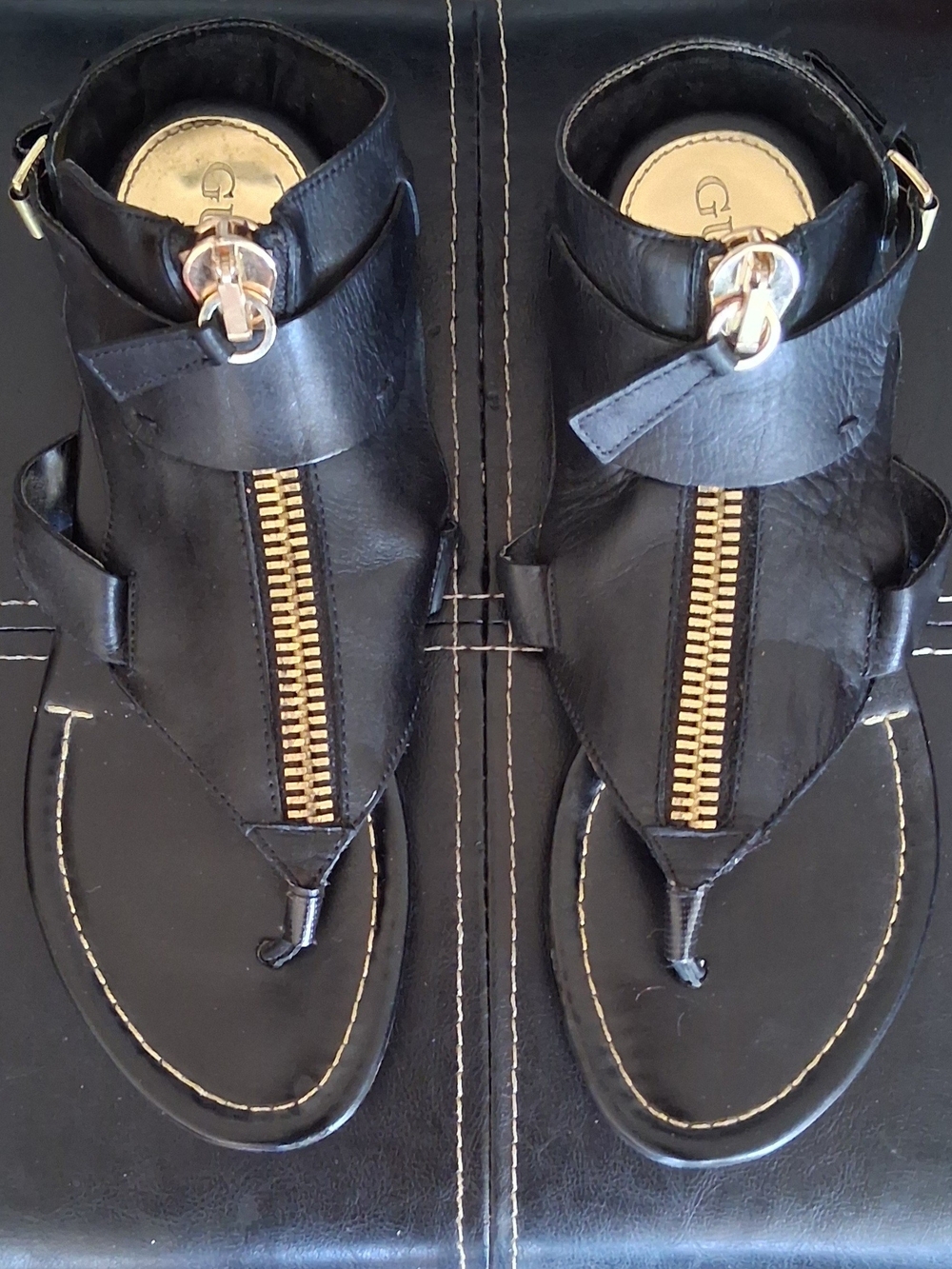 GUESS Zip-Front Sandals w/Gold Hardware